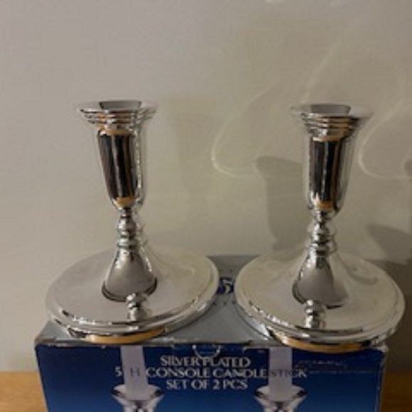 Candlestick Holders 5" Silver-Plated Set of 2 (Brand: Godinger) New - Picture 1 of 6